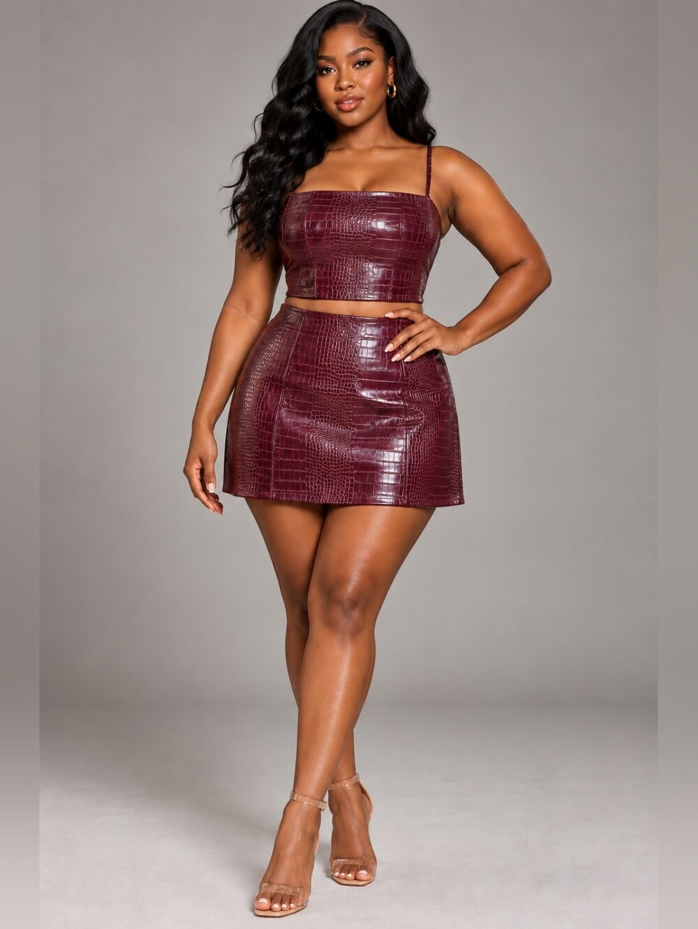 BOLD Elements Faux Snakeskin Crop Top Mini Skirt Set
